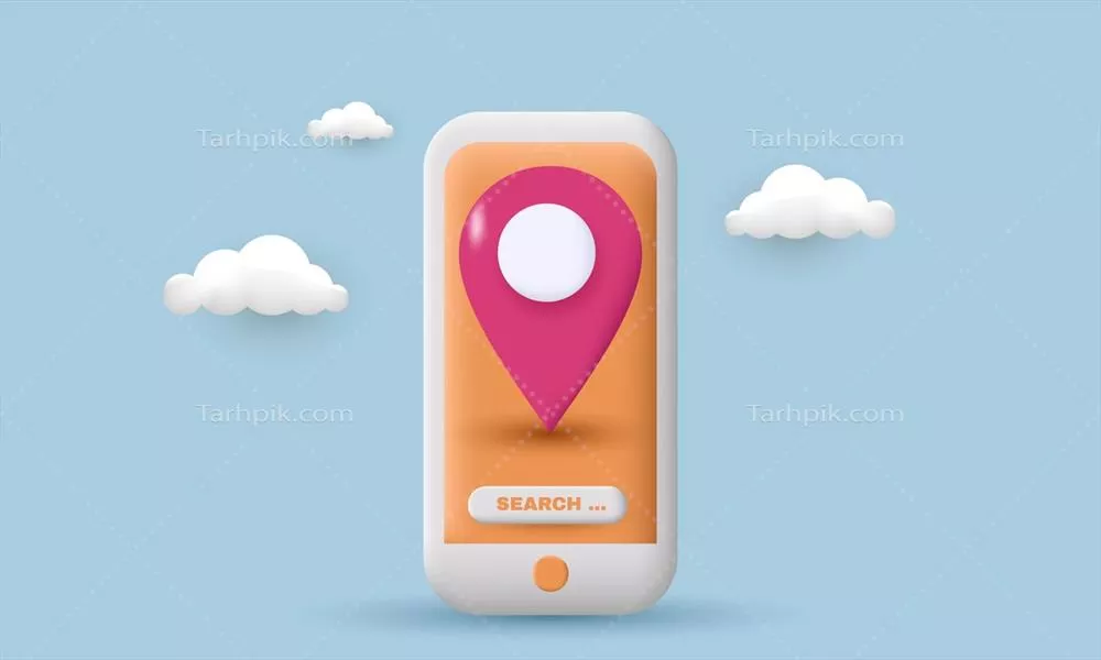 وکتور آیکون طراحی ۳ بعدی نشانگر موقعیت گوشی هوشمند بر روی صفحه نمایش