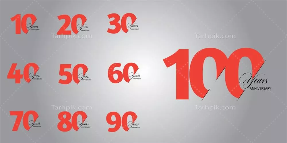 وکتور مجموعه جشن صدمین سالگرد: شامل سال‌های 10، 20، 30، 40، 50، 60، 70، 80 و 90