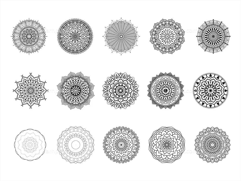 وکتور مجموعه طراحی الگوی مدال 15 عددی برای هنری مانند حنا و مَهندی