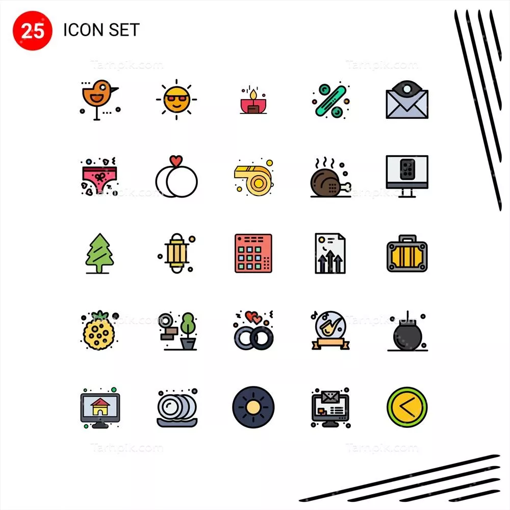 مجموعه ۲۵ آیکن وکتور با تم‌های مختلف و رنگ‌های مسطح و قابل ویرایش