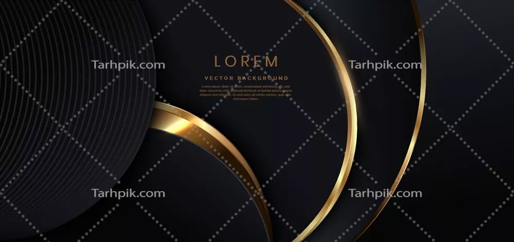 وکتور طراحی انتزاعی سهبعدی لوکس با منحنیهای مشکی و خطوط طلایی