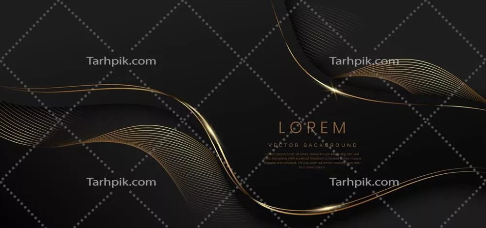 وکتور پسزمینه انتزاعی سهبعدی سیاه با خطوط طلایی منحنی و مواج