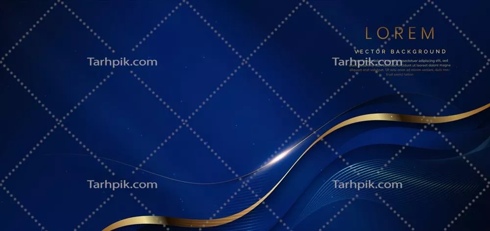 وکتور طراحی انتزاعی نوار منحنی طلایی بر روی زمینه آبی تیره