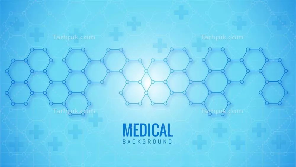 وکتور پس‌زمینه پزشکی درخشان با شکل شش‌ضلعی آبی و علامت جمع