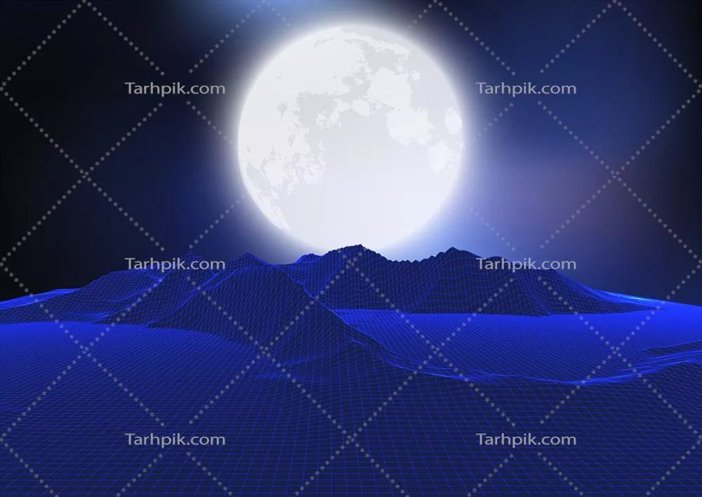 وکتور چشم انداز انتزاعی با زمین هزاررنگ و زمینه آسمان ماهتابی درخشان