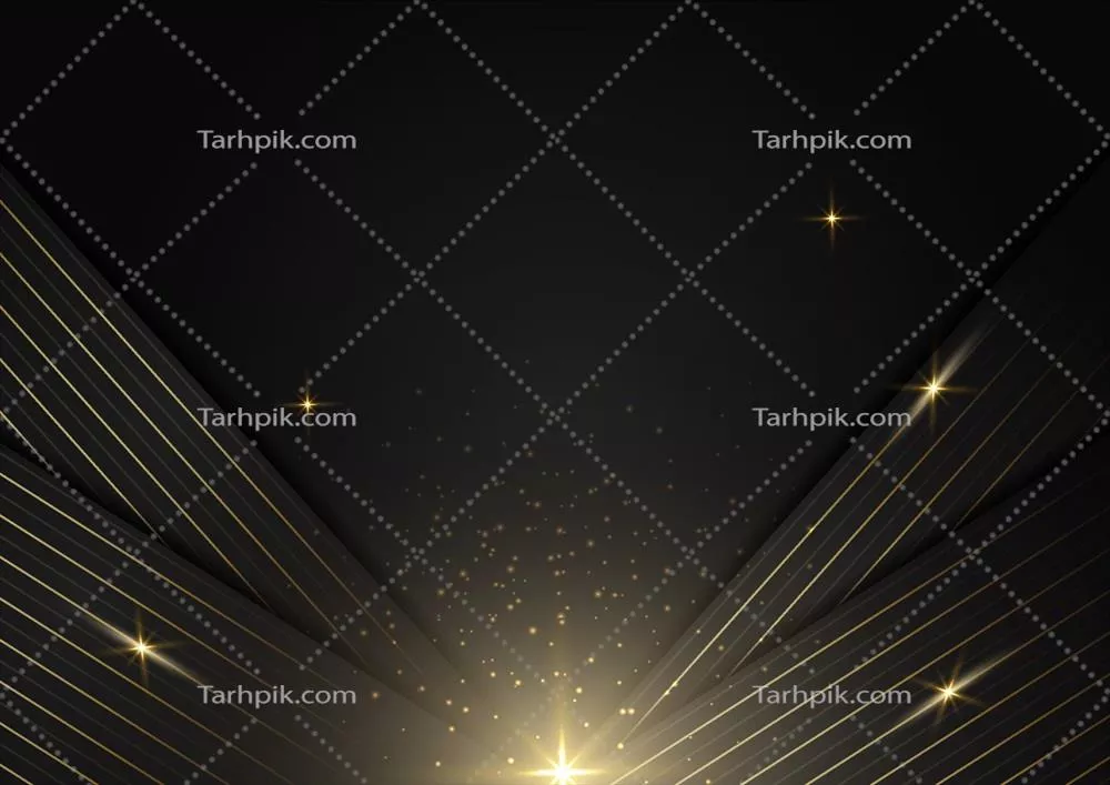 وکتور پسزمینه ابراکتی با خطوط طلایی درهمرفته و افکت نوری روی زمینه سیاه با سبک لوکس
