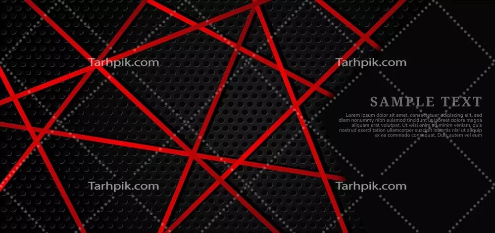 وکتور طرح انتزاعی با الگوهای هندسی سیاه و قرمز بر روی زمینه فلزی مشکی