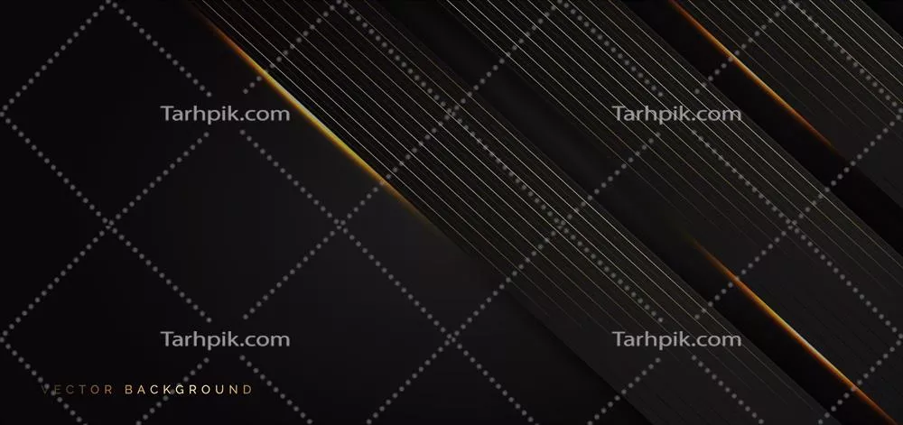 وکتور طرح انتزاعی با خطوط طلایی در زاویه، فضای خالی برای متن بر روی پسزمینه سیاه و لوکس