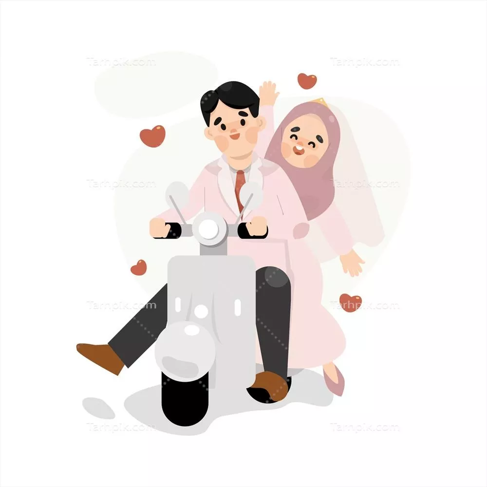 وکتور کاریکاتور عروسی یک زوج عاشق با موضوعات عاشقانه و شادی