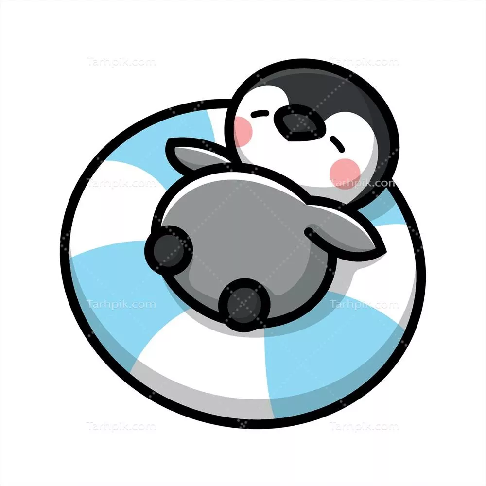 وکتور پنگوئنی ناز و دوست‌داشتنی در حال استراحت بر روی یک لاستیک شنا