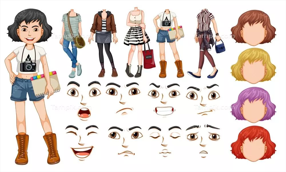 وکتور تصویرسازی شخصیت دختر با بدن و صورت های مختلف و متنوع