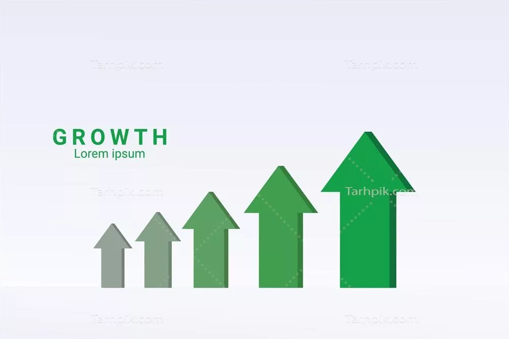 وکتور تصویری از پیکانهای سبز که به سمت بالا اشاره میکنند و نوشته 'رشد کنید'