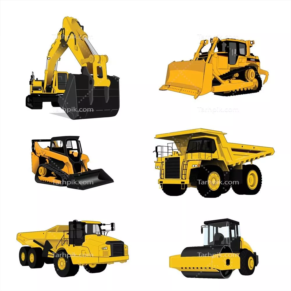 وکتور مجموعه بزرگ تجهیزات ساختمانی زرد رنگ با ویژگیهای خاص