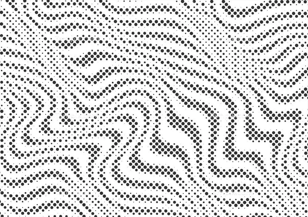 وکتور پس زمینه نقطه ای با مجموعه ای از دایره های سیاه و سفید در طرحی موج دار