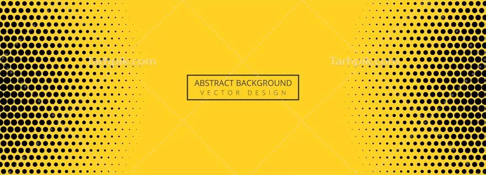 وکتور طراحی بنر با الگوی انتزاعی نقطه‌دار زرد و دایره‌های سیاه