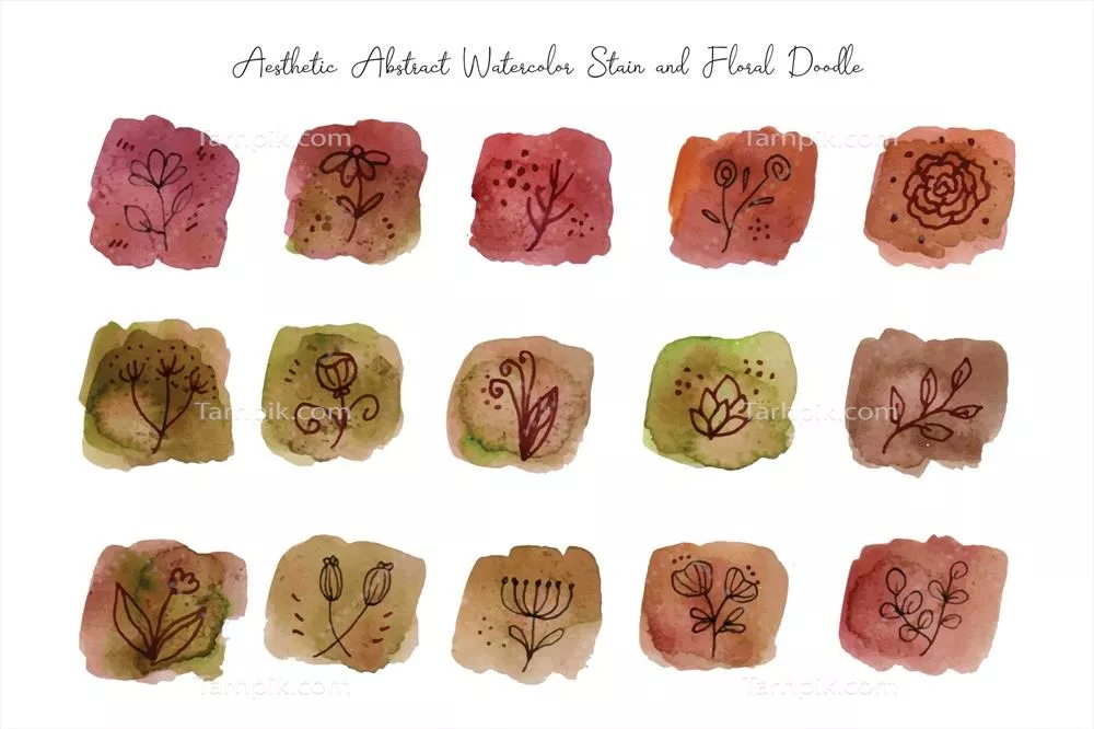 وکتور هنر آبستره زیبایی با رنگ‌آمیزی آب‌رنگ و طراحی خطی گل‌دار