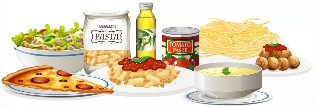 وکتور مجموعه ای از تصویرسازی های خوشمزه غذاهای ایتالیایی