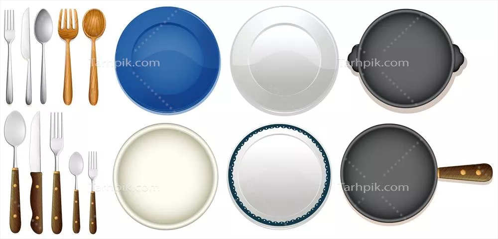 وکتور تصویری از مجموعه لوازم آشپزخانه بر روی پسزمینه سفید