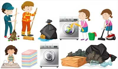 وکتور تصویرسازی گروهی از افراد در حال تمیز کردن و نظافت محیط