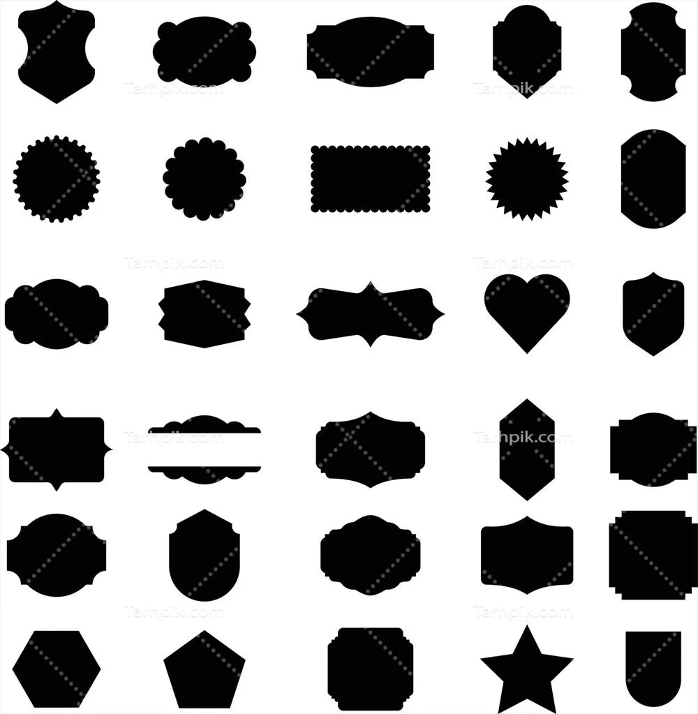 وکتور مجموعه ای مفید از اشکال برچسب نام از جمله قلب، ستاره و چندضلعی