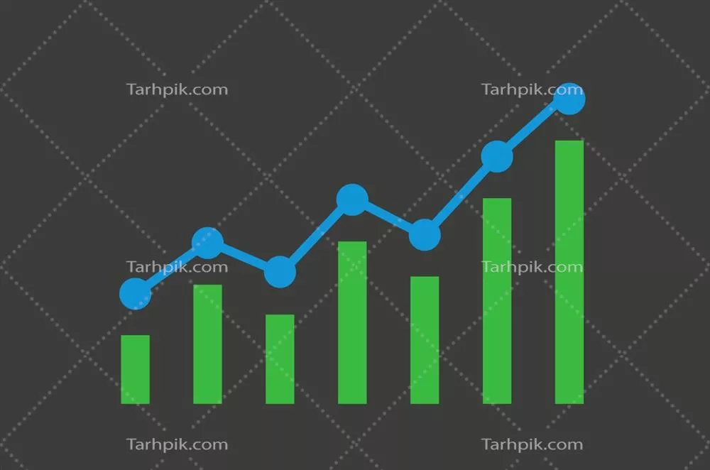 وکتور نمودار رشد با رنگهای سبز و آبی در پسزمینه خاکستری تیره
