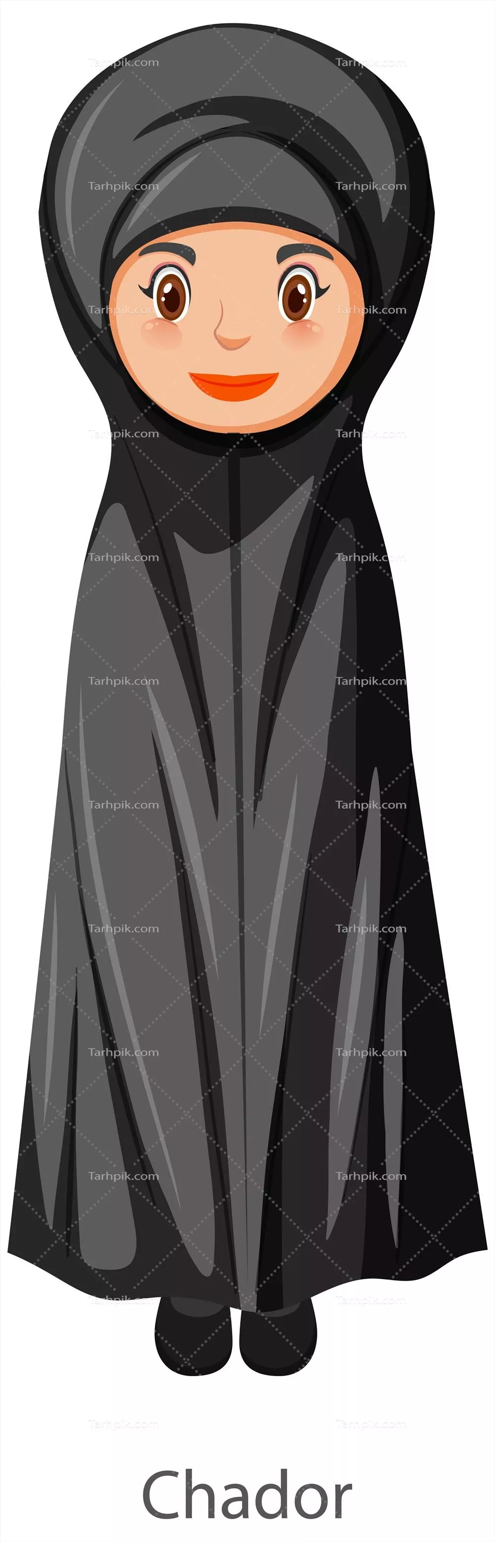 وکتور شخصیت کارتونی از زن با چادر پوشش اسلامی و لباس سنتی