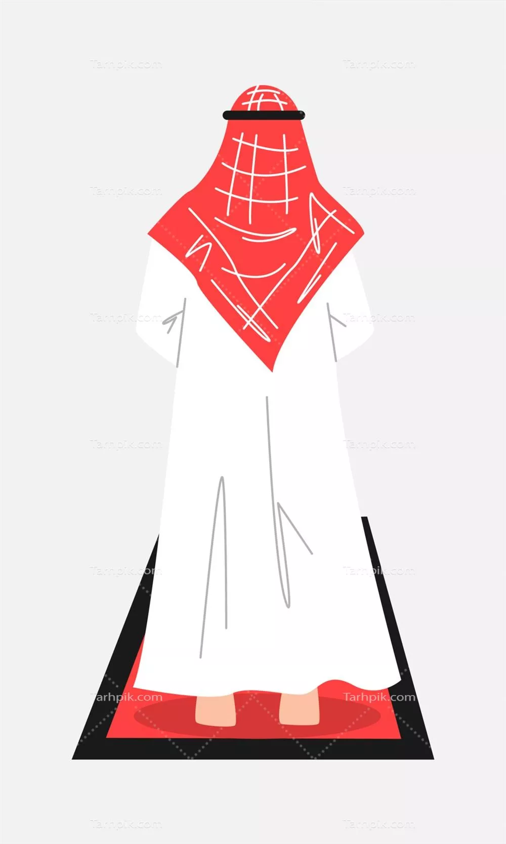 وکتور نماز خواندن مرد عرب با جانماز و لباس عربی سنتی و کفیة