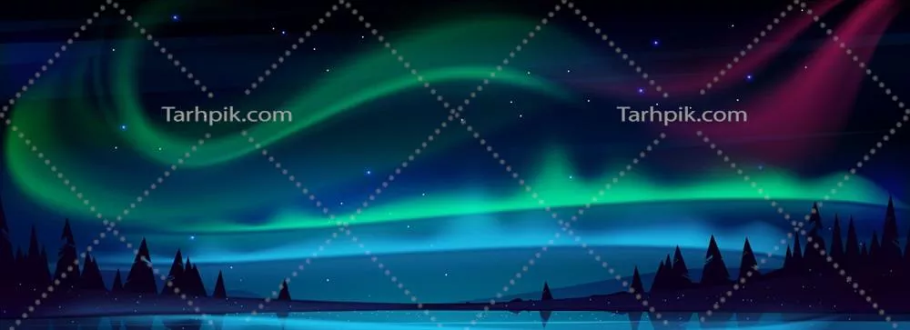 وکتور شفق قطبی در شب بر فراز دریاچه با آسمان پر ستاره و زیبایی بینظیر