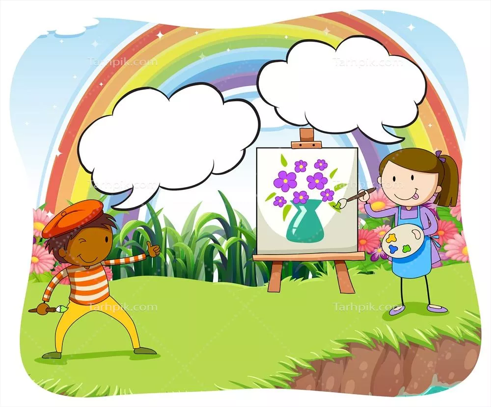 وکتور نقاشان مشغول به خلق آثار هنری بر روی بوم در پارک