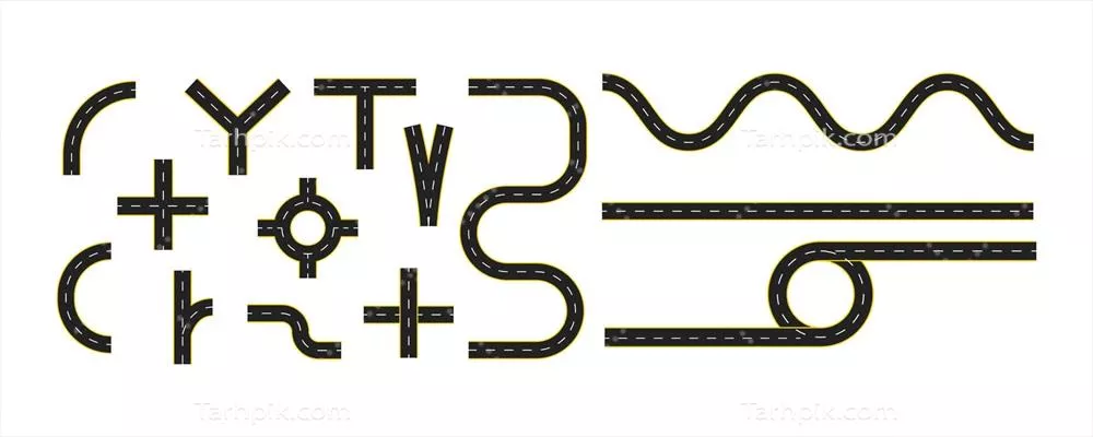 وکتور خیابان آسفالتی مناسب خودرو با خطوط زرد و سفید