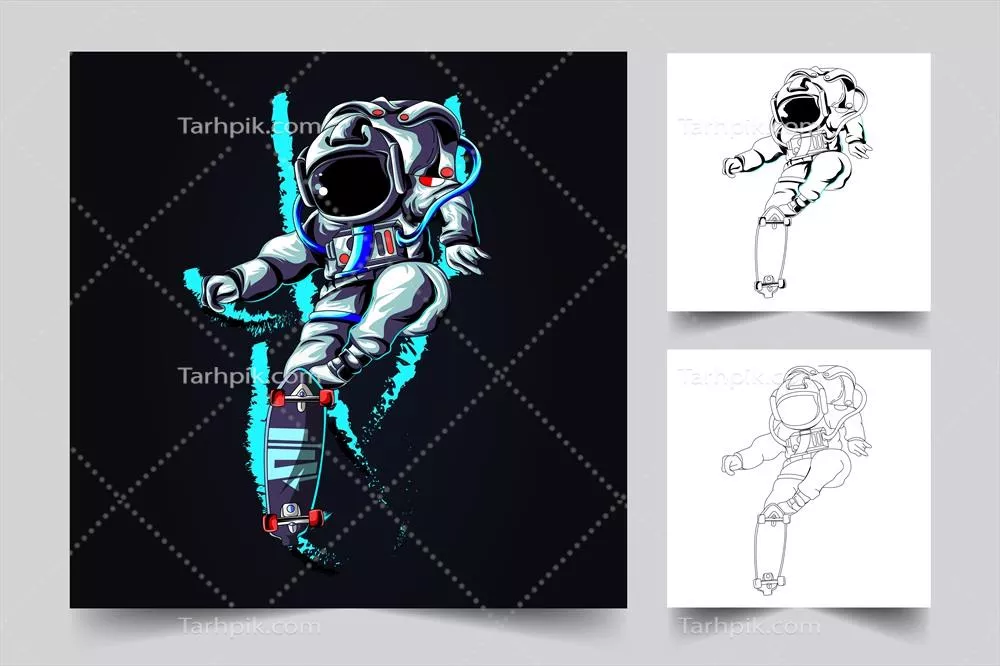وکتور طراحی و هنرمندی فضانورد برای نشان‌های بودجه و چاپ تیشرت به سبک مدرن