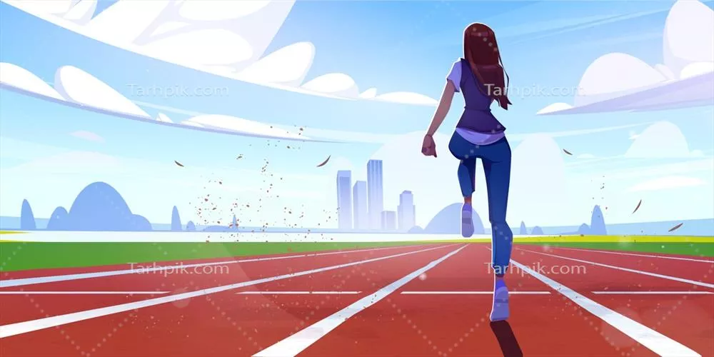 وکتور زنی ورزشی که در استادیوم در حال دویدن و تمرین است