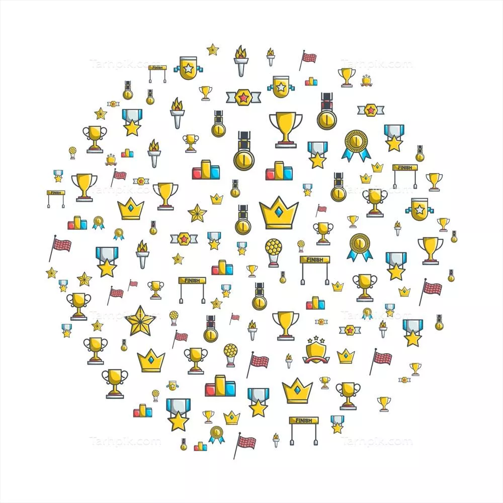 وکتور ایده جوایز در دایره با آیکونهای ساده و تمیز