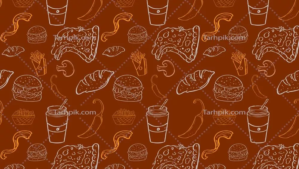 وکتور الگوی بیپایان و پسزمینه مرتبط با فست فود و خوراکیهای ناسالم