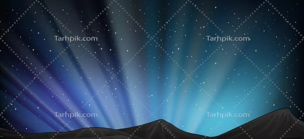 وکتور تصویری از صحنهی پسزمینه کوه در شب با ستارههای درخشان