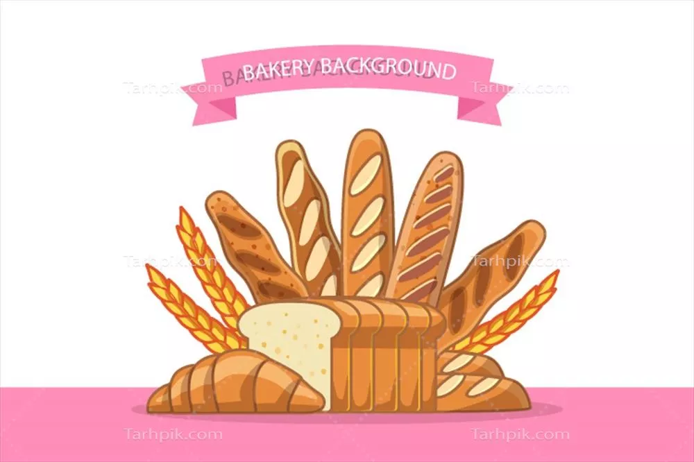 پسزمینه نانوایی با نان و گندم در طراحی وکتور