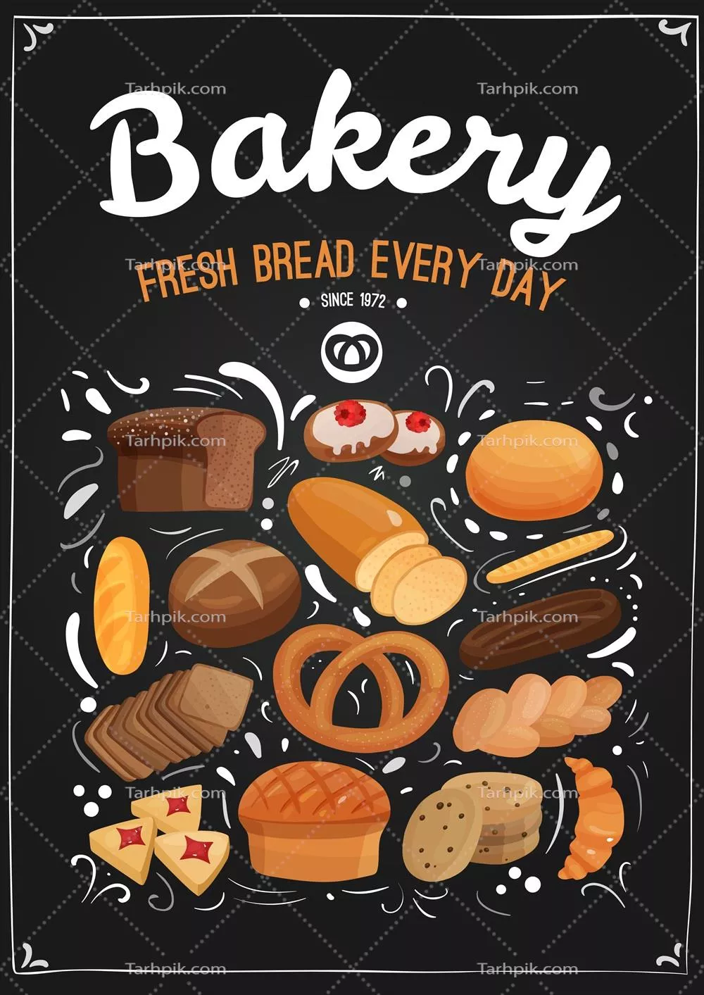 طراحی و تصویر سازی وکتور تخته سیاه نانوایی با جزئیات جذاب