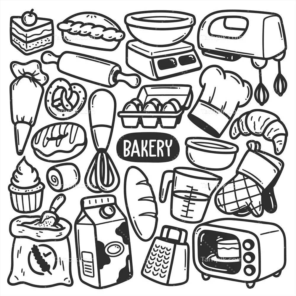 برچسبهای نانوایی: طراحی دستی، نقاشی رنگی و وکتورهای جذاب