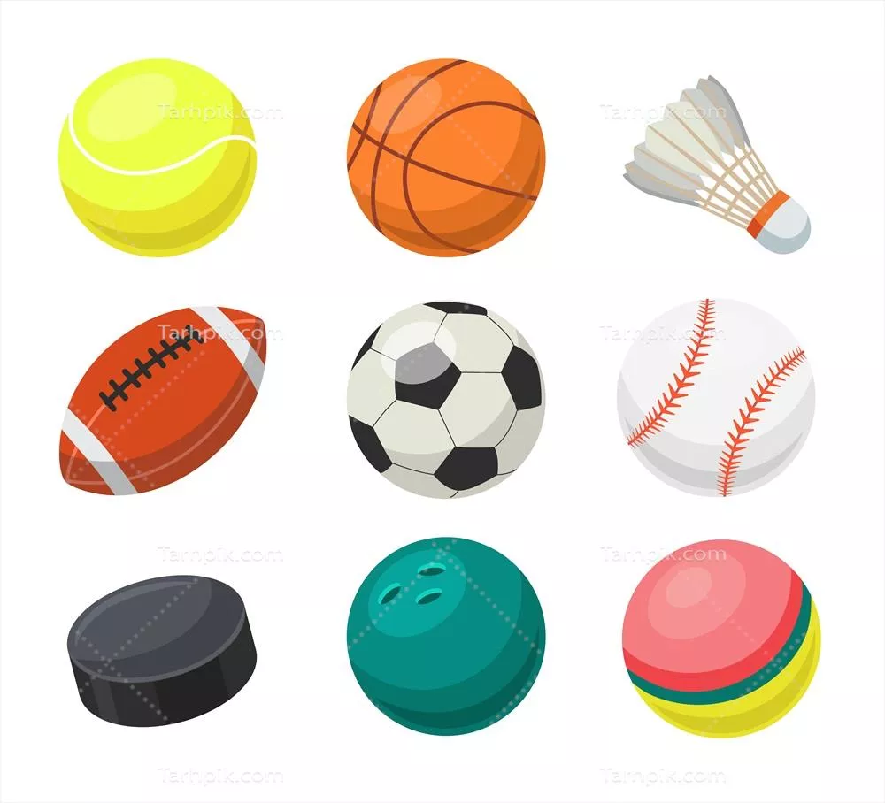 مجموعه وکتور تخت از توپ ها برای ورزش های تیمی مختلف