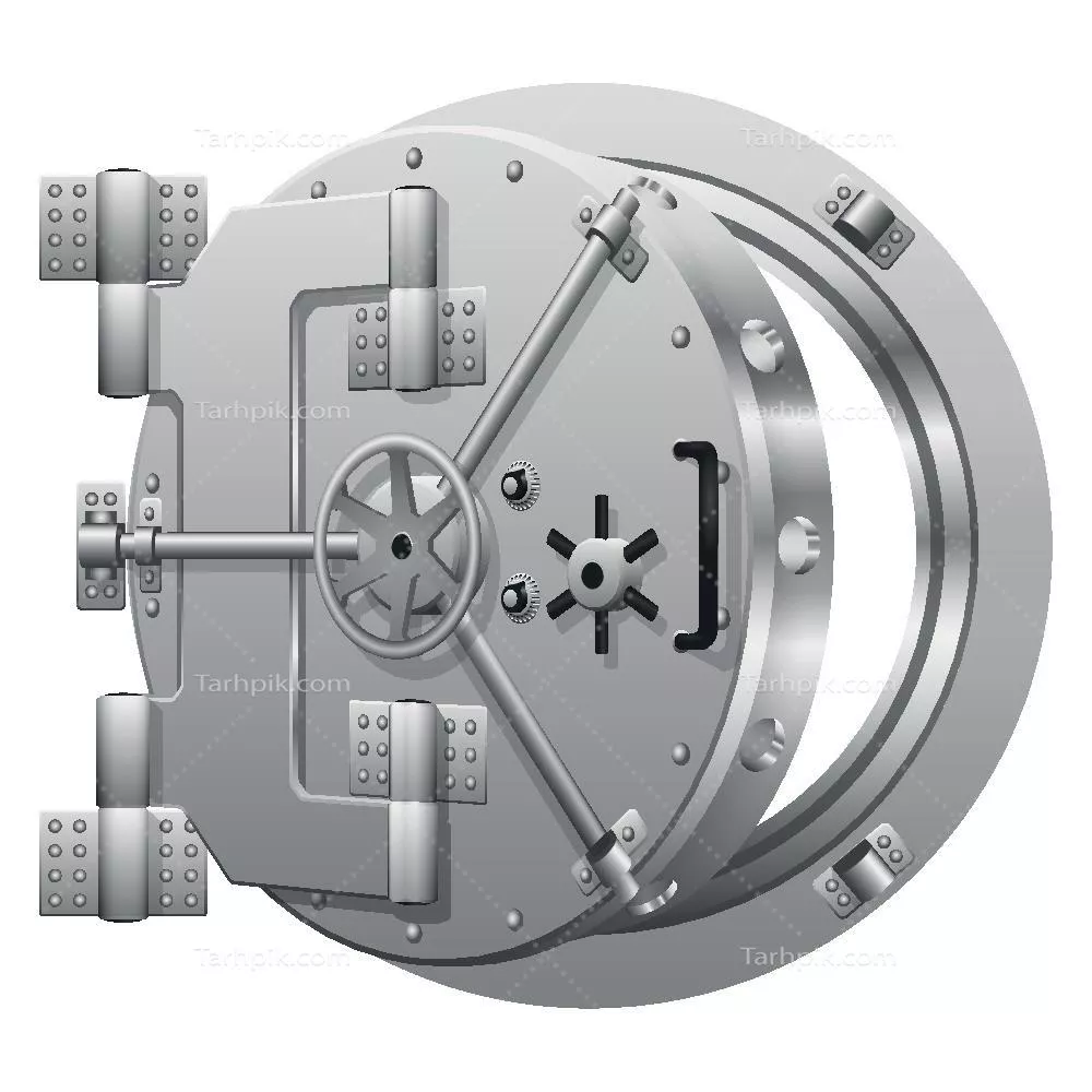 طرح وکتور درب گاوصندوق بانکی با جزئیات برجسته و طراحی مدرن