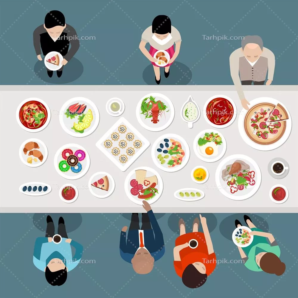 تصویر وکتوری از یک ضیافت با خدمات پذیرایی و نمای بالا
