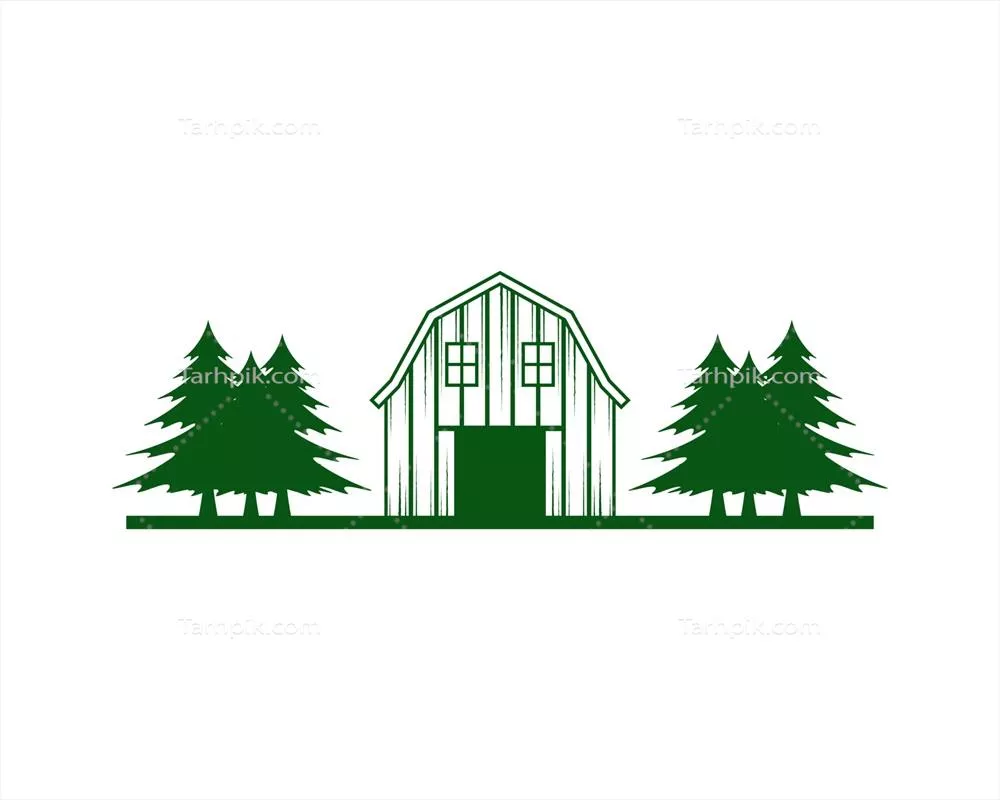 وکتور گودال در مزرعه با درخت کاج و مناظر طبیعی زیبا