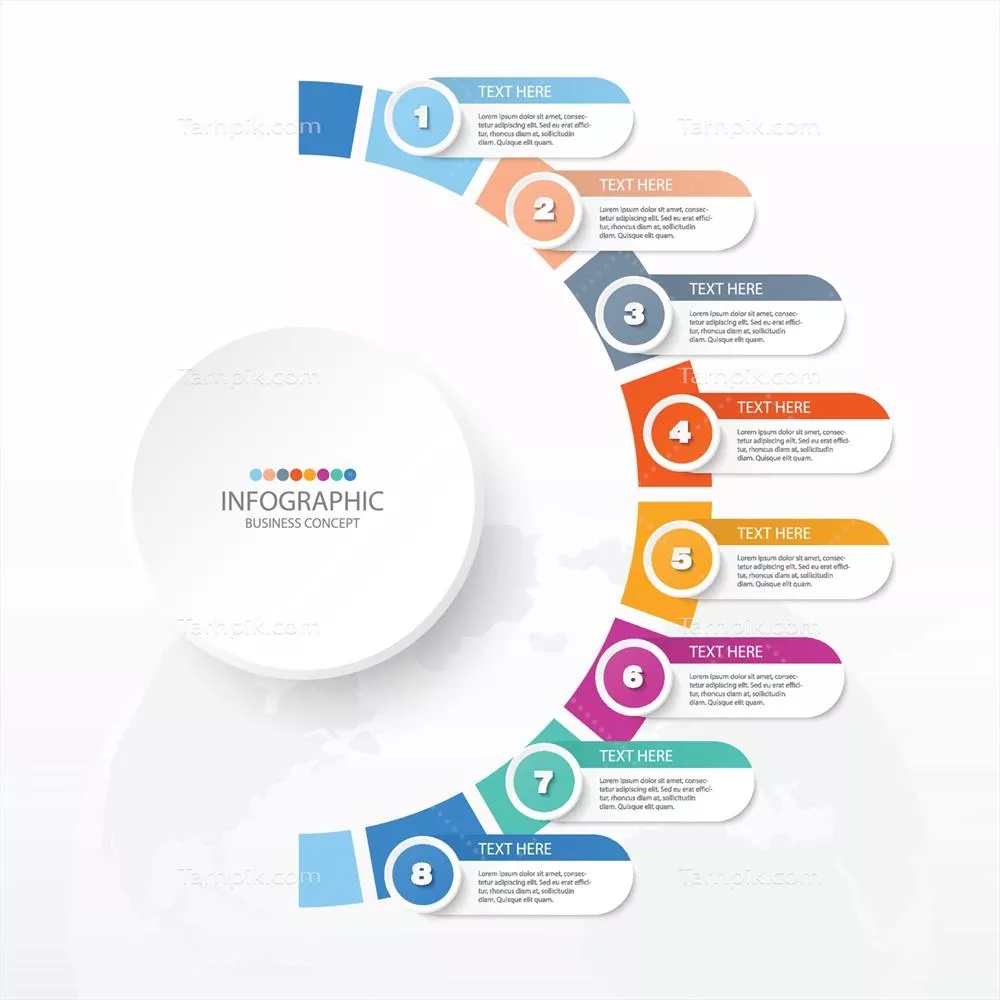 وکتور نقشهنگاری دایرهای پایه با الگوی هشت مرحلهای برای فرآیندها