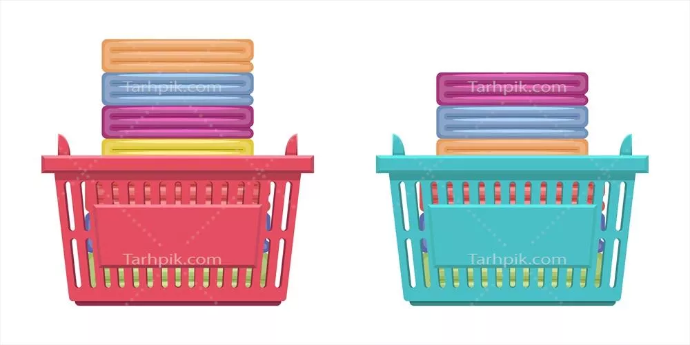 وکتور سبد حاوی لباسهای تمیز بر روی پسزمینه سفید و بدون اجزاء اضافی