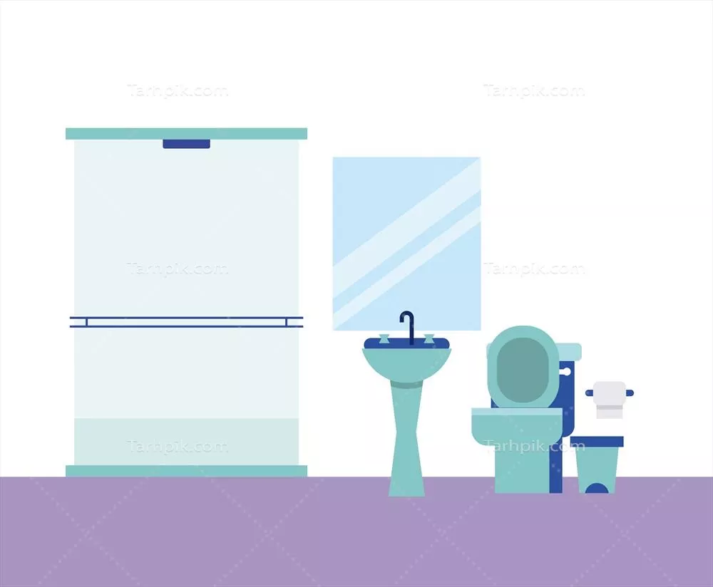 وکتور طراحی مدرن حمام با آینه و دوش و کاغذ دیواری شیک