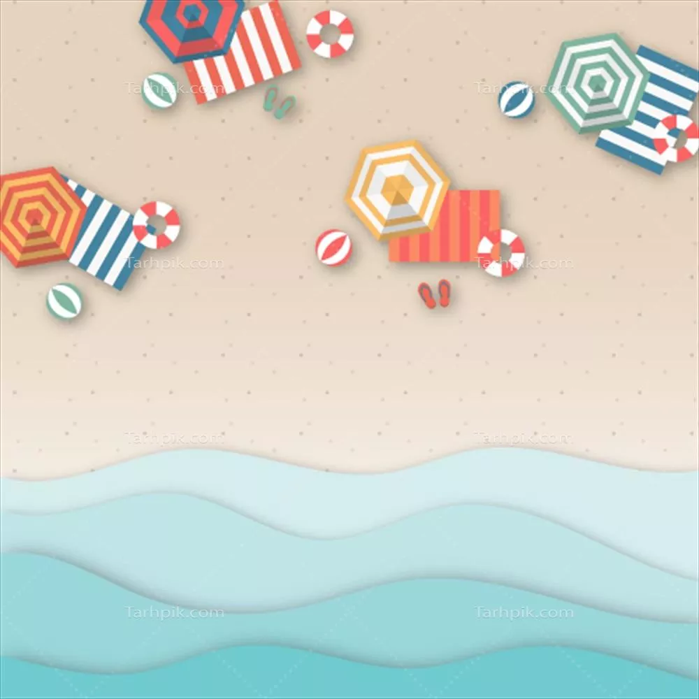 تصویر برداری از ساحل به صورت بالا و طراحی تخت در سبک وکتور