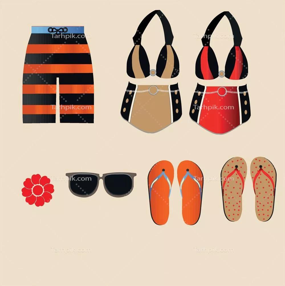 وکتور لباس های ساحلی مردانه و زنانه برای روزهای آفتابی و تفریح در دریا