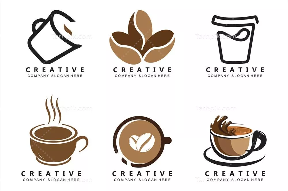 لوگوی طراحی شده از دانههای قهوه و فنجان قهوه به صورت وکتور