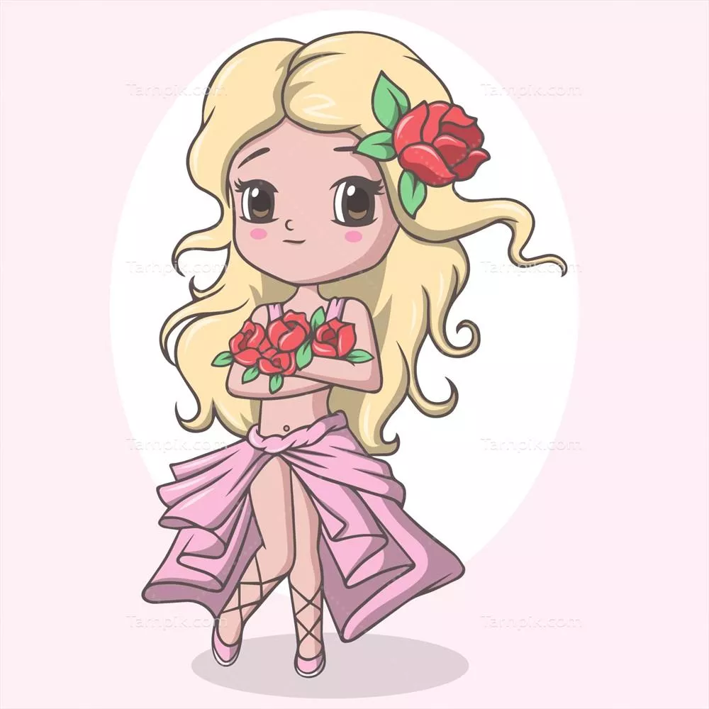 وکتور دختربچه زیبا و دوست داشتنی که گل های زیبایی در دستانش دارد