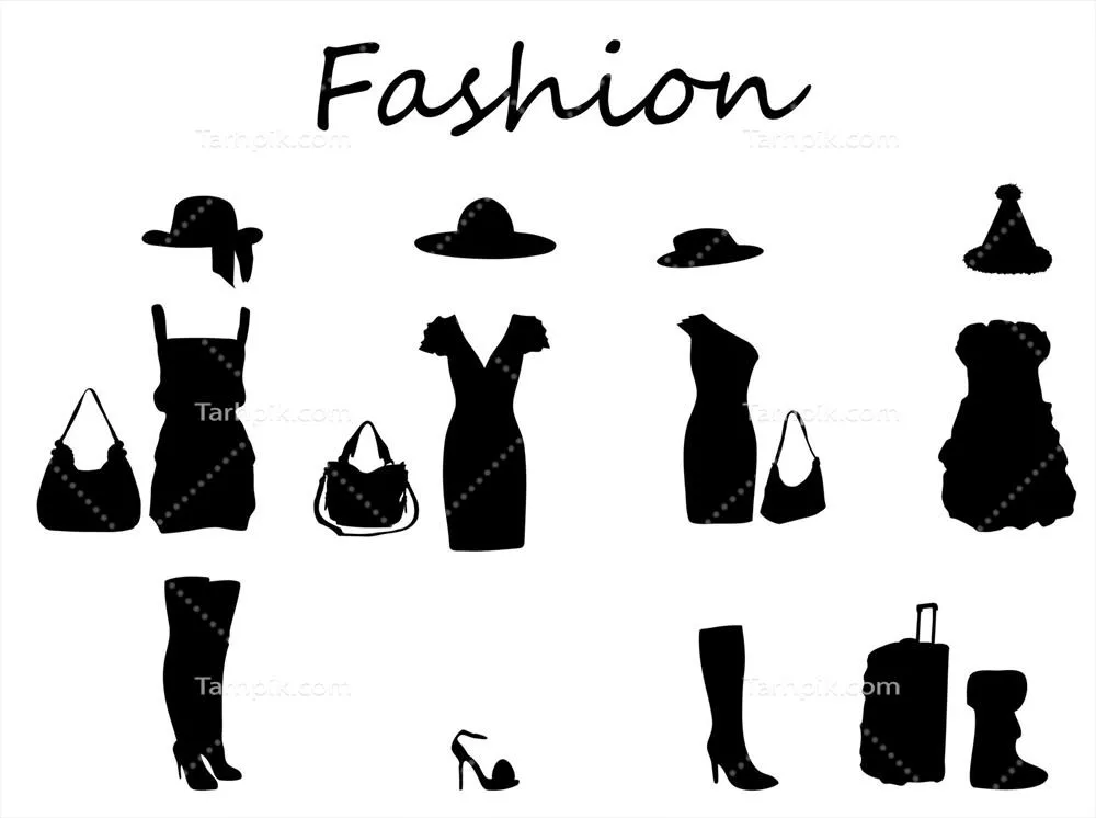 نقاشی وکتور زیبای لباس مد با طرح سیاه و سفید